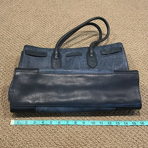 NEW Frye Michelle Work Tote Bag Blue Black Leather - Picture 14 of 16